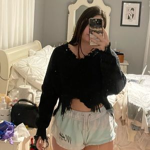 Distressed black cropped sweater top